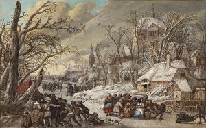 Figures on a Frozen Canal by Gerrit van Battem